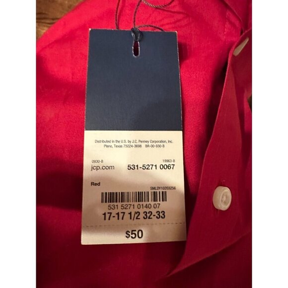 NWT Stafford Men's Travel Easy care Long Sleeve Shirt Red XL 17-17.5 32/33 - Picture 4 of 6